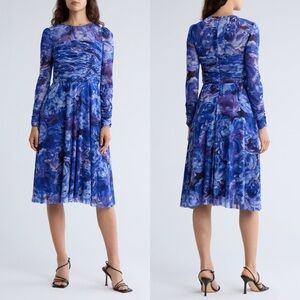 NWT Eliza J Shirred Long Sleeve Floral Cocktail Dress, Size 14